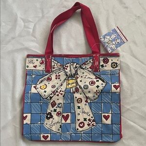 Brighton Red and Blue Tote with Bow Design